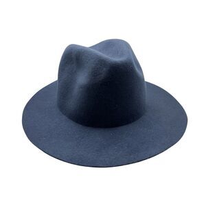Rhythm Navy Blue 100% Wool Wide Brim Fedora Hat Pinched Crown OSFA Indie Boho